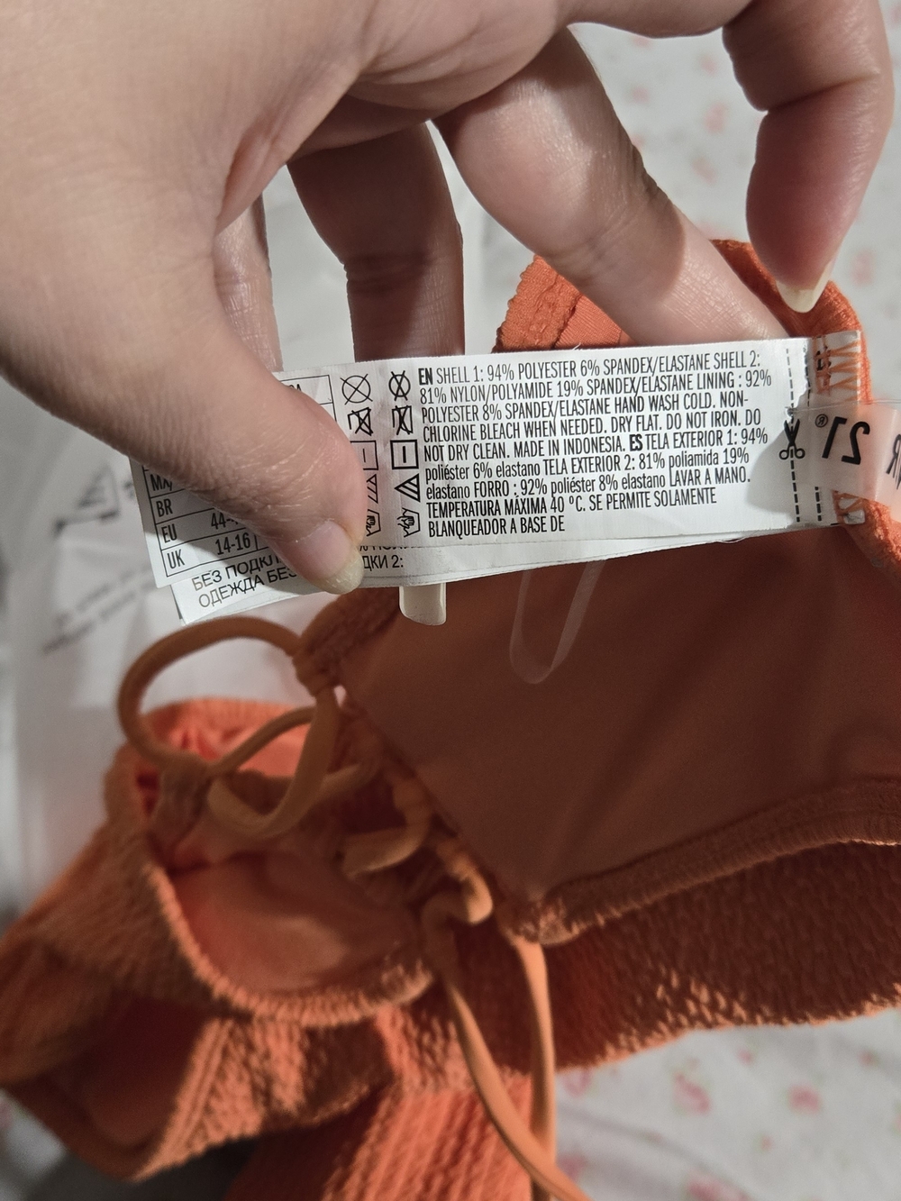 NWT Forever 21 Orange Textured Smocked Bikini Set - High Waisted - Size L - Picture 7 of 11